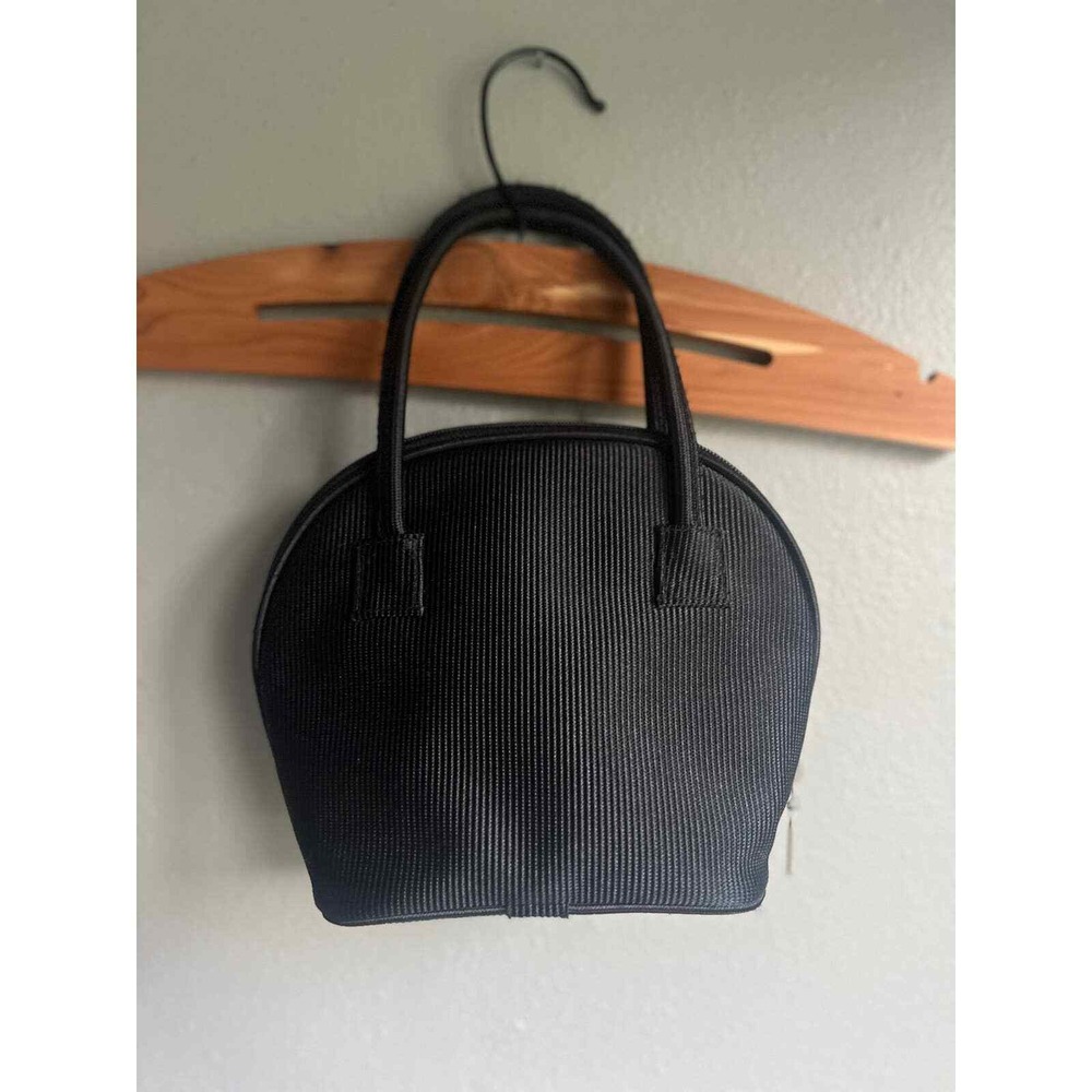 Falchi Sport Black Ribbed Dome Handbag Silver Logo Plaque‎ Zip Top Satchel - Picture 2 of 6